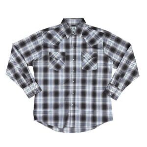 Ely Cattleman Plaid Western Pearl Snap Shirt Men's Large‎ Brown Cream Blue Red